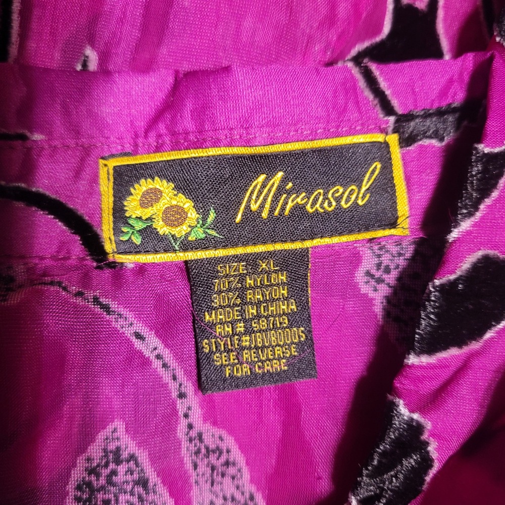 Y2K Mirasol Pink Black Velvet Floral Burnout Button Down Shirt XL NWT DS - Picture 3 of 4